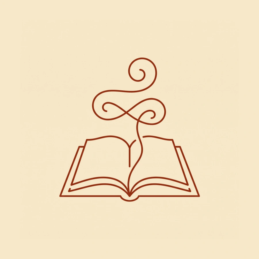 Pictogramme : un livre ouvert d'où s'élève un fil