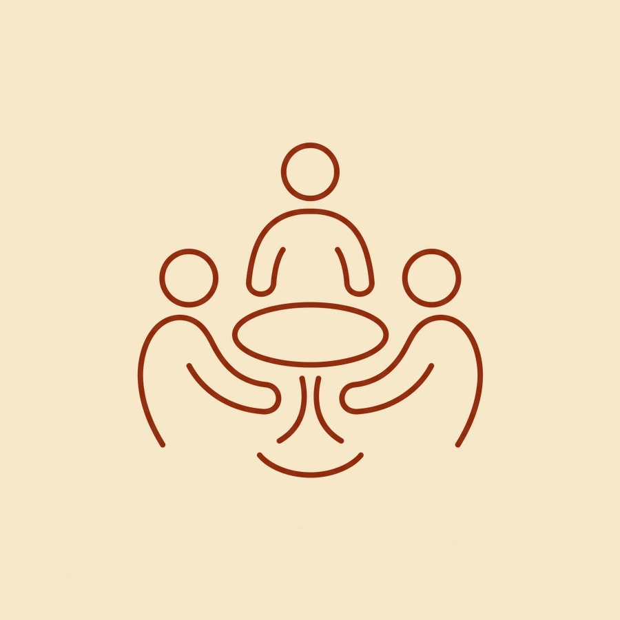 Pictogramme : trois personnes réunies autour d'une table