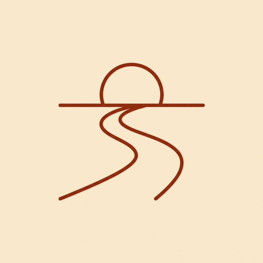 Pictogramme : un chemin sinueux vers le soleil à l'horizon
